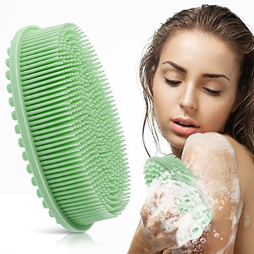 Cobee Cepillo de baño de silicona, cepillo de ducha exfoliante suave para el cuerpo, cepillo de esponja para exfoliar, cepillo de masaje, cepillo de champú 2 en 1 para mujeres y hombres (verde)