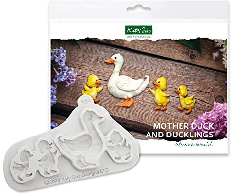 Katy Sue Mother Duck & 3 Ducklings Silicone Mould for Easter Cake Decorating & Crafts. A Duck/Chicks Mould to Use with Fondant, Sugar Paste, & Air Drying Clay from Katy Sue Designs Fondant Moulds