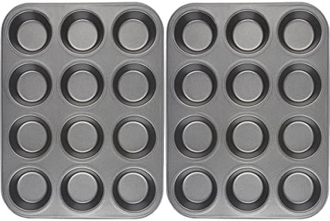 MIFAH 12 Cup Muffin Cake PAN Baking Tray DEEP TIN Fairy Cupcake Steel BAKEWARE Make Yorkshire Pudding Non Stick Tray Moulds (Pack of 2)