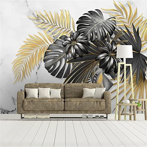 Papier Peint Photo Feuilles De Palmier Noir Doré Papier Peint Photo Photo Peintures Murales Papier Peint Papier Peint 3D Papier Peint Pâte Salon Le Mur Pour Chambre 300 (largeur) x 210 (hauteur) cm