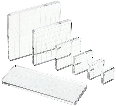 PATIKIL Acrylic Stamp Block, 7 Pack Clear Stamping Block with Grid Lines Decorative Mounting Blocks Set Square for Scrapbooking DIY Crafts Card Making