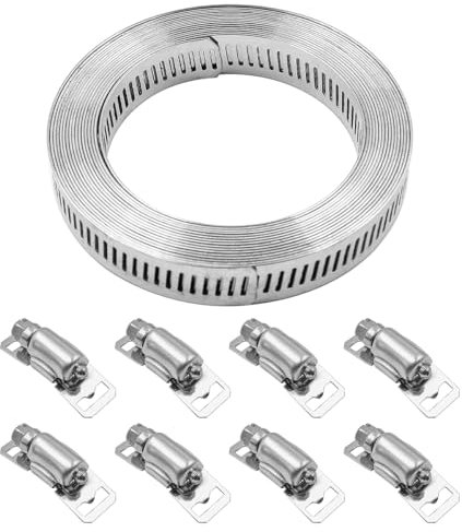 ZONADAH Hose Clamp 3.5m 304 Stainless Steel Clips Adjustable Large Assorted with 8pcs Fasteners Pipe Clamp for Worm Drive Hose Clips, Plumping, Intercooler Tube Exhaust Ducting Fuel Line