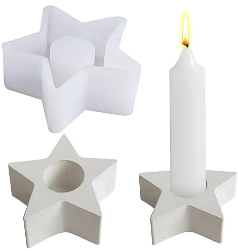 Silikonform Kerzenhalter, Stern Herz Runde Form Silikonformen Gießformen Kerzenhalter, DIY Gießform Kerzenhalter Stabkerze, Stabkerzenhalter Silikonform für Wohndekoration Kunst Dekoration (Stern)