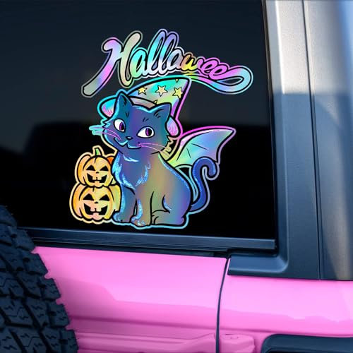 Nouiroy Rose Schmetterling Vinyl Aufkleber für Autos Rosa Auto Aufkleber für Frauen Rosa Halloween Katze Spinne Fledermaus Dekor Aufkleber für Autofenster, Skateboards, Laptops, Motorräder (Halloween