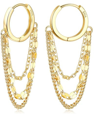 MILACOLATO Silber Ohrringe Damen - 925 Kette, Creolen, Weißvergoldete Huggie Hochglanzpolierte Ohrringe - Hypoallergener Ohrring für Frauen & Mädchen