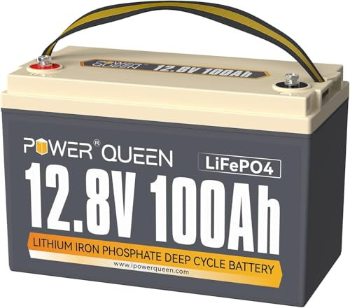Power Queen Batterie Lithium 12V 100Ah, Batterie LiFePO4 Rechargeable avec BMS 100A, 4000+ Cycles, pour Camping Car, Système Off-Grid, Bateau, Caravane...