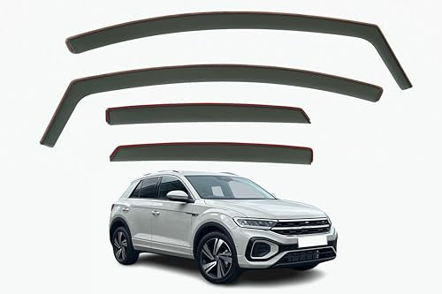 AirFlux: Set mit 4 Windabweisern, Modern, Dunkles Rauchgetönt, Selbstklebend, für Geländewagen, kompatibel mit Volkswagen T-ROC 5-Türer SUV 2018-2024
