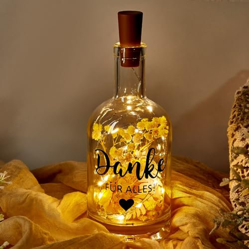 Blulu LED Flaschenlicht mit Spruch Danke für Alles Dankeschön Geschenke Leuchtflasche mit Spruch Danke Geschenk für Frauen Freundin Hochzeit Freundinnen Geschenkideen Beste Freunde Geschenke