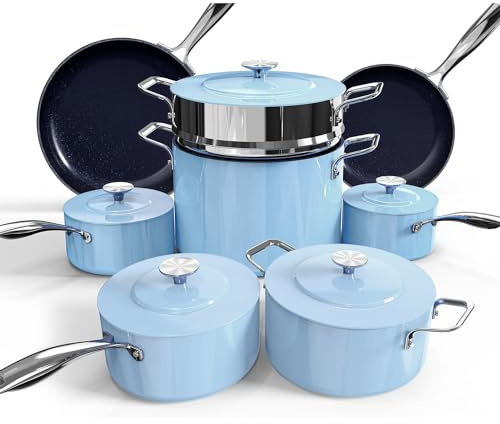 Nuwave Lux 13pc Forged Lightweight Cookware Set PFAS Free, Healthy G10 Duralon Ceramic Coating, Ultra Non-Stick, Stay-Cool Handles, Works on All Cooktops & Induction Ready