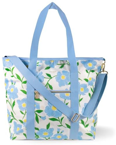 kate spade new york Bolsa térmica térmica de gran capacidad, enfriador de playa portátil de lados suaves para mujer con correa para el hombro y correas superiores, diseño floral de sol, Azul,Blanco,