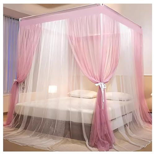 Atkits Himmelbett-Vorhänge, Bettnetz-Baldachin, 4 Eckpfosten, Betthimmelrahmen, Moskitonetz Für Betthimmel, Bettrahmen-Pfostenstangen, Äußeres Bettstütz-Baldachin,Pink b,Full