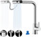 DAYONE Waterfall Kitchen Mixer Tap with Pull Out Spray, SUS304 Stainless Steel Sink Taps Mixer with 3 Functions, 360° Swivel Single Handle Sink Tap 1 Hole, UK G1/2'' Kitchen Faucet, Brushed
