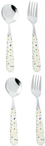 TOPBATHY 4 Stück Nordische Wind flecken Geschirr mit Keramikgriffen Löffel Zubehör Gold Essbesteck Tafelbesteck Geschirr im nordischen Stil Tischzubehör matt kleine Rostfreier Stahl