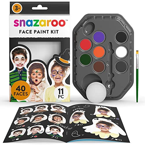 Snazaroo 1180139 Set de maquillaje con 8 colores al agua para cara y cuerpo con esponja, pincel e instrucciones - Halloween