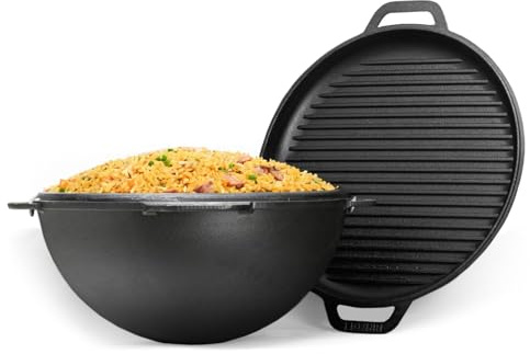 10L Gusseisen Schwenktopf Kazan Asia Kasan mit Deckel-Grillpfanne aus Gusseisen Grillwok Wokpfanne Grill Cast Iron Campingtopf Kessel Wok Traditioneller