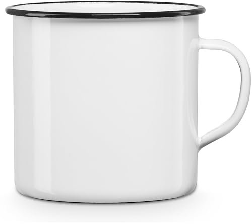 10 cm Pote Acero Esmaltado 0,75 ml, Acampada, Picnic, Viajes, Senderismo, Apta Fuego, Inducción, Vitrocerámica, Gas, Horno, Vintage Blanco