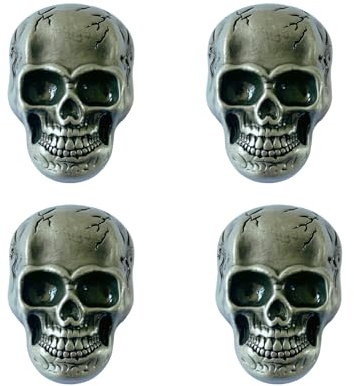 ZILucky Set of 4 Skull Drawer Knobs, Cabinet Knobs, Drawer Pulls, Halloween Home Decor (Pewter-Alloy Skull Knobs)