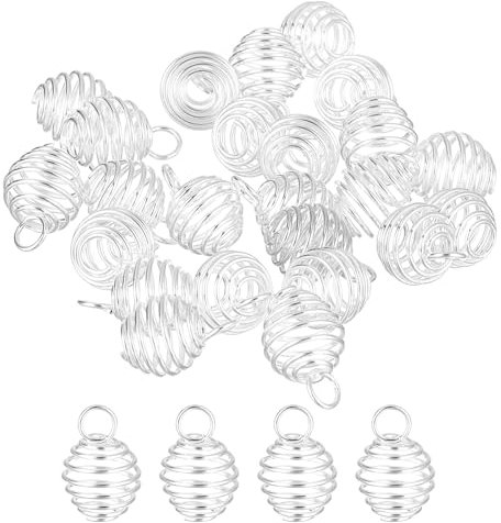 QUARKZMAN 100pz Pendenti Gabbie Perline a Spirale, 9x8mm Collana Supporto in Pietra, Pendenti Gabbia Cava per Creazione Gioielli, Tono Argento.