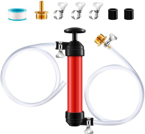 Kit pompa manuale antigelo per camper, pompa di trasferimento di liquidi con due tubi in PVC trasparente da 1 metro per benzina, olio e fluidi, pompe a sifone con 2 morsetti, accessori per l'inverno