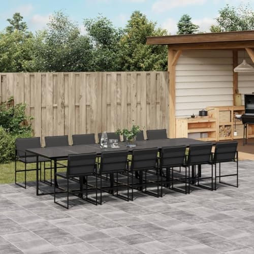 Gecheer 13-TLG.Garten-Essgruppe mit Kissen Terrassenmöbel Set bis 12 Personen Gartenlounge Gartenmöbel Set Loungemöbel Sitzgarnitur Gartengarnitur Tisch mit Glas-Tischplatte & 12 Stuhl Textilene