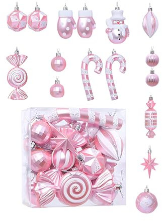 21Pcs Christmas Tree Decorations Christmas Baubles Ball Ornaments Decorative Balls Shatterproof Baubles Hanging Decorations For Xmas Tree Holiday Wedding Party (16, Pink)