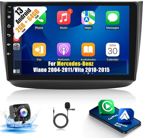 [2+64G] Android 13 Car Stereo für Mercedes Benz Viano 2004-2011/Vito 2010-2015 mit Drahtlos Carplay & Android Auto, 9 Zoll Touchscreen Autoradio mit WiFi GPS DSP FM/RDS Radio SWC+ AHD Rückfahrkamera