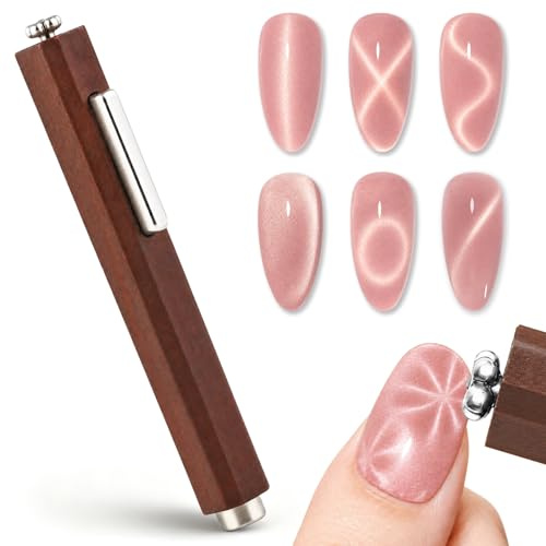 3-in-1-Nagelmagnet, multifunktionaler Cat-Eye-Gel-Nagellack-Magnet mit achteckiger Mahagoni-Schalen-Schutzhülle für Cat-Eye-Nagelkunst-Design (Schwarznuss)