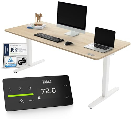 Yaasa Desk Pro 180x80cm, Schreibtisch höhenverstellbar für Büro Homeoffice | Abgerundete Tischplatte mit integriertem ErgoTouch-Handschalter: 9 Memory-Positionen, Automatikfahrt, Schreibtisch für Büro