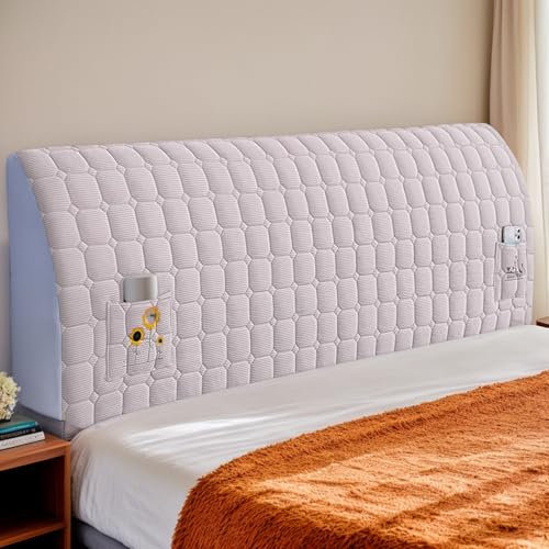 DOSYCOVUR Waschbarer Kopfteilbezug Aus Samt Dehnbar Staubdicht Dicke Schützende Hülle Für Einzel Doppel King Size Betten Ideale Schlafzimmerdekoration,Beige,150cm