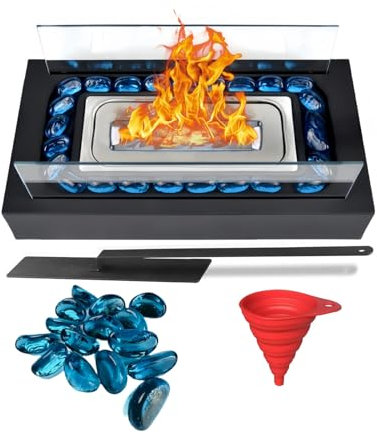 Fireplace, Tabletop Portable Table Top Firepit for Indoor, Outdoor Dinner Parties, Smores Maker with Decor Stone, Gifts for Women Mom Bioethanol Tabletop Fire Housewarming Birthday White Elephant Gift