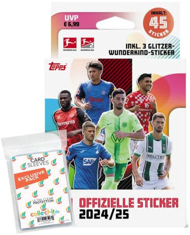 Bundle mit Topps Bundesliga Sammelsticker 2024/2025-1 Blister+ exklusive collect-it Hüllen