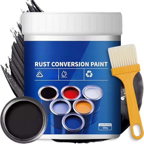 Eowduk Weatherproof Rust Converter Paint for Metal, 300/500g Rust Conversion Paint with Brush for Metal, Car, Fences, Industrial Equipment, No Mixing Required (Black,500g)