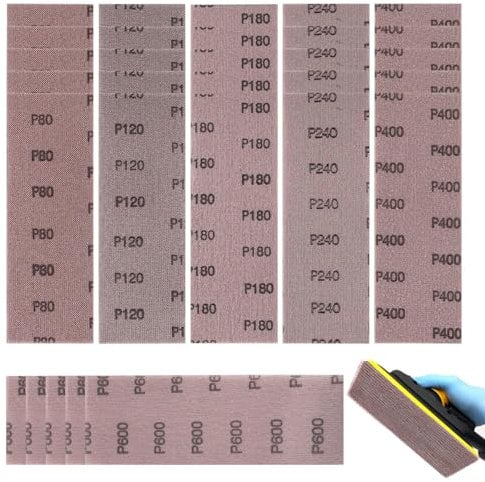 ‌SneiDr Pro 30 Stück Netz-Schleifstreifen 80x230mm Schleifgitter 80/120/180/240/400/600 Körnung Staubfreies Polieren Anti-Verstopfungs für Handschleifer Schwingschleifer für Holz Lack Metall Spachtel