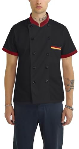 KONG JIMFAN Kochjacken Herren Damen Personalisiertes,Bestickte Custom Name Profi Koch Kostüm Hotel Küche Restaurant Bäckere Arbeitsuniform Leichte Atmungsaktiv Kochmantel Berufsbekleidung(#B Black)