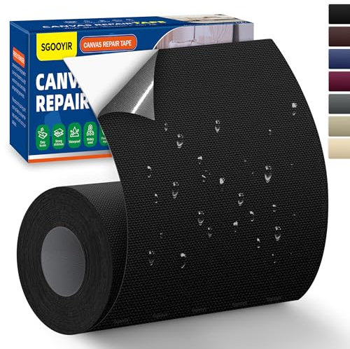 Tissu Autocollant Reparation Noir, 10x200cm Imperméable Patch de Réparation en Tissu de Toile, Patch Autocollant en Toile pour Tentes, Bâches de Bateau, Canapés, Chaises