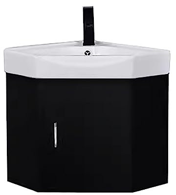 Lavabo de baño de Esquina Blanco montado en la Pared, Moderno Conjunto de gabinete de Pared con escurridor y Grifo de tubería de Agua fría y Caliente para baño, Garaje, lavadero/CU