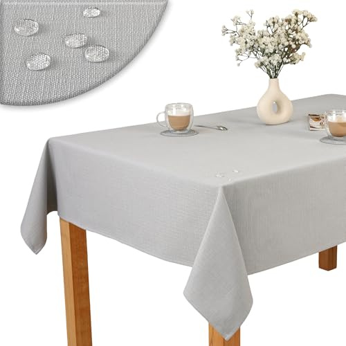 invitta Tischdecke 130x220 cm Grau Baumwolle Polyester Mischung 230 g/m2 - Hochwertig, Elegante Leinenoptik, Fleckenschutz Cotton Tischtuch mit Lotuseffekt, Pflegeleicht, O1-P130