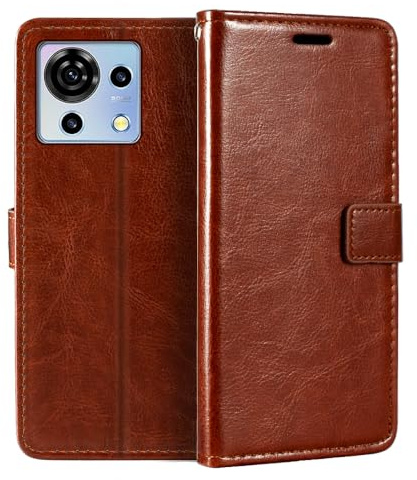 Shantime Brieftaschen-Lederhülle für ZTE Blade V50 Vita 4G - Braun | 6.75 Business-Style magnetisches Flip-Cover mit Kartenschlitzen, Bilderrahmen und verstecktem Wallet