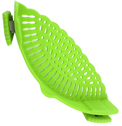 EBTOOLS Snap N Strain Pot Strainer - Silicone Clamp/Holder-On Strainer for Easy Draining of Meat, Vegetables, Fruits - Green Kitchen Gadget (Kitchen Gadget)