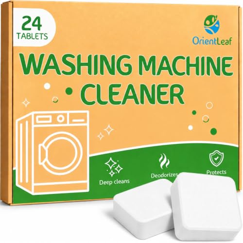ORIENTLEAF Washing Machine Cleaner Tablets 24 Pack, 1‑Year Supply | Unscented eco‑friendly septic‑safe formula, fits HE washers, for families, deep‑cleans drum, removes limescale & residue