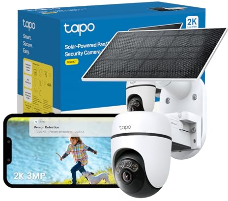 Tapo TC90 KIT 2K 3MP Solar Security Camera Outdoor Wireless,Security camera,Colour Night Outdoor Camera,360°AI Detection CCTV,IP65,No Hub Required,Alexa,Google Home,Flexible Storage,No Monthly fee