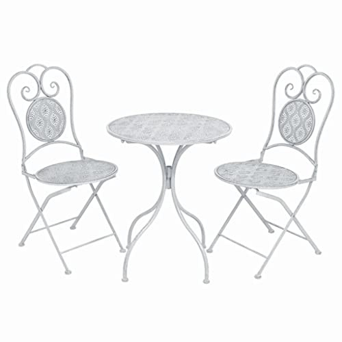 YuuSsea 3-TLG. Bistro-Set, Grau-Weiß, Stahl, Vintage-Design, Klappbar, für Garten, Balkon, Terrasse, Wetterfest, 1 Tisch, 2 Stühle