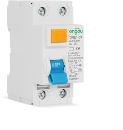 HEIBTENY Disjoncteur différentiel 2P 10 mA Sensibilité 6 KA 230 V Dispositif à courant résiduel avec schéma de câblage pour protection contre les chocs Interrupteur de sécurité certifié CE ignifuge
