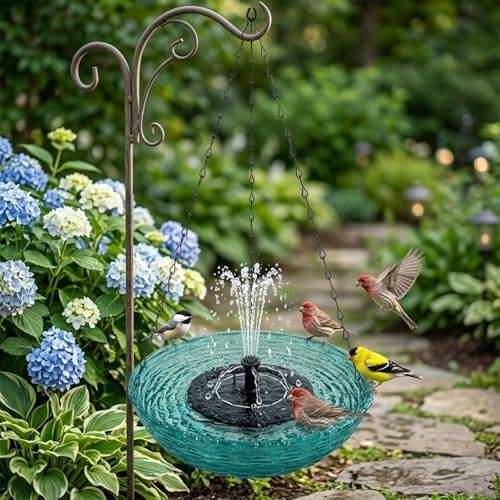 Comebachome Vaschetta per Uccelli sospesa ad energia Solare per Esterni Fontana per Uccelli per Giardino, Patio, Arredamento da Cortile (9x22 Pollici), Blu, Fontana Solare per Bagno