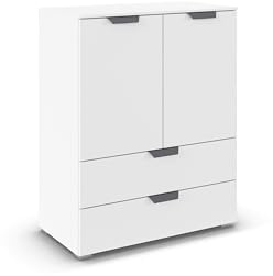Rauch Möbel ADITIO, Kommode, Farbe Weiß, Breite 80 cm | Highboard im modernen Look, 2-türig, 2 Schubladen, Soft-Close-Funktion, für Schlafzimmer, Gästezimmer, Wohnzimmer, Flur