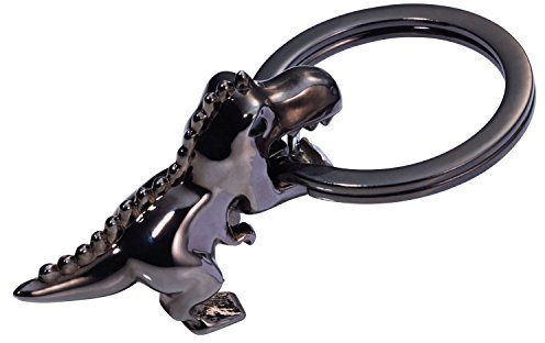 TROIKA Schlüsselanhänger Dinosaurier T-Rex, K-Rex, Tyrannosaurusrex, Dino mit Schlüsselring– Metallguss – Black Chrome