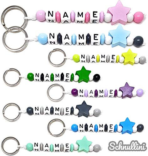 Schlüsselanhänger mit Namen Gravur beschriftbar | Baby Kind Kindergartentasche Schultasche Rucksack Schlüsselring mit Name Namensanhänger | FARBMIX Stern Mädchen Junge (Farbmix)