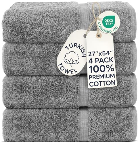 Chakir Turkish Linens | Hotel & Spa Quality 100% Cotton Premium Turkish Towels | Soft & Absorbent (4-Piece Bath Towels, Gray)