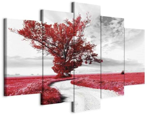 murando - Wandbilder XXL Landschaft 200x100cm 5 tlg - Wand Deko Leinwand Bilder Groß Wanddeko Wohnzimmer Schlafzimmer Kunstdrucke - Baum Natur rot c-B-0356-b-o