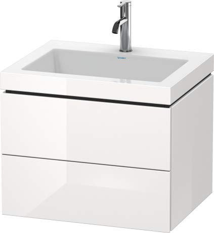 Duravit L-Cube Möbelwaschtisch c-Bonded mit Unterbau wandhängend, 60x48 cm, 2 Schubladen, ohne Überlauf, ohne Hahnloch, Farbe: Dolomiti Grey Hochglanz Lack - LC6926N3838